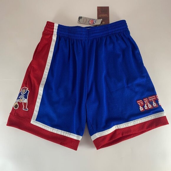 New England Patriots Retro Blue Red Mitchell & Ness Athletic Shorts Large New - Picture 1 of 7